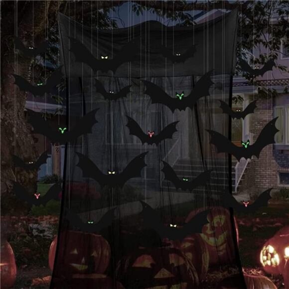 (18 Pcs) Hanging Bats Halloween Decoration Outside, Large Flying Plastic Bats - Picture 2 of 7